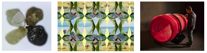Images (left to right): Corrie Francis Parks, Desires to Leave, 2017; Sarah G. Sharp, Whole Earth Systems: Double Mountain, 2015, Inkjet print from digital collage, Edition of 5, 20"h x 30"w; Eric Dyer, Implant, 2015, all photos courtesy of the artists