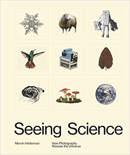 Cream colored cover for the publication "Seeing Science." There are nine square images arranged in a grid above the title.