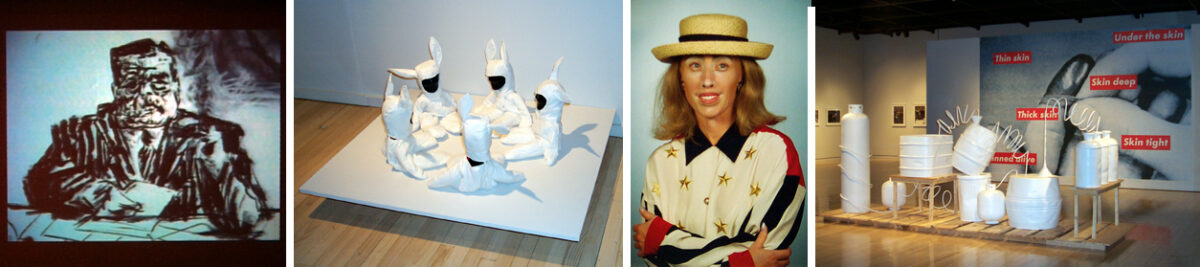 Four images of works featured in the exhibition, "White: Whiteness and Race in Contemporary Art," presented in a horizontal format.