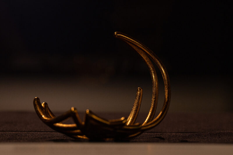 Metal bronze-colored sculpture by Tahir Temphill.