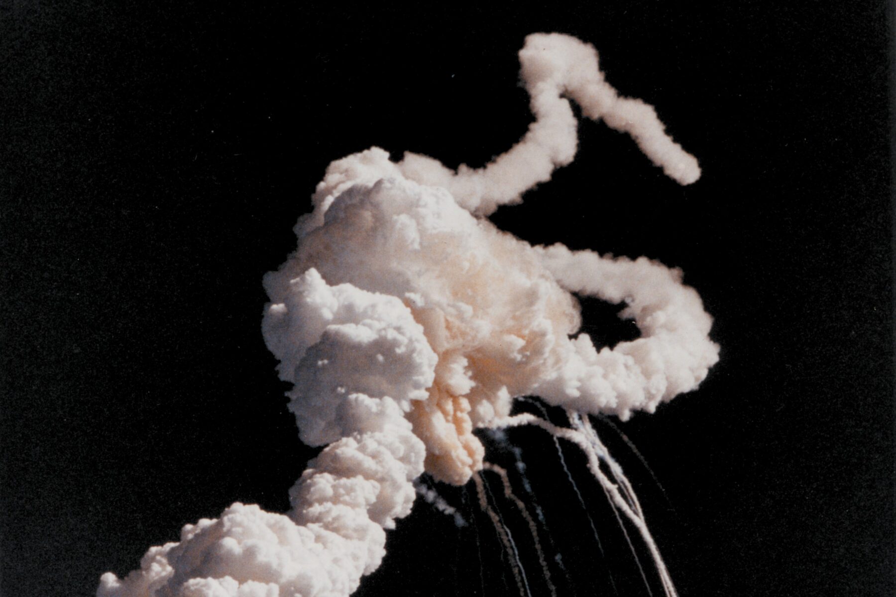Kennedy Space Center, NASA, Space Shuttle Challenger explodes shortly after take-off, January, 28 1986