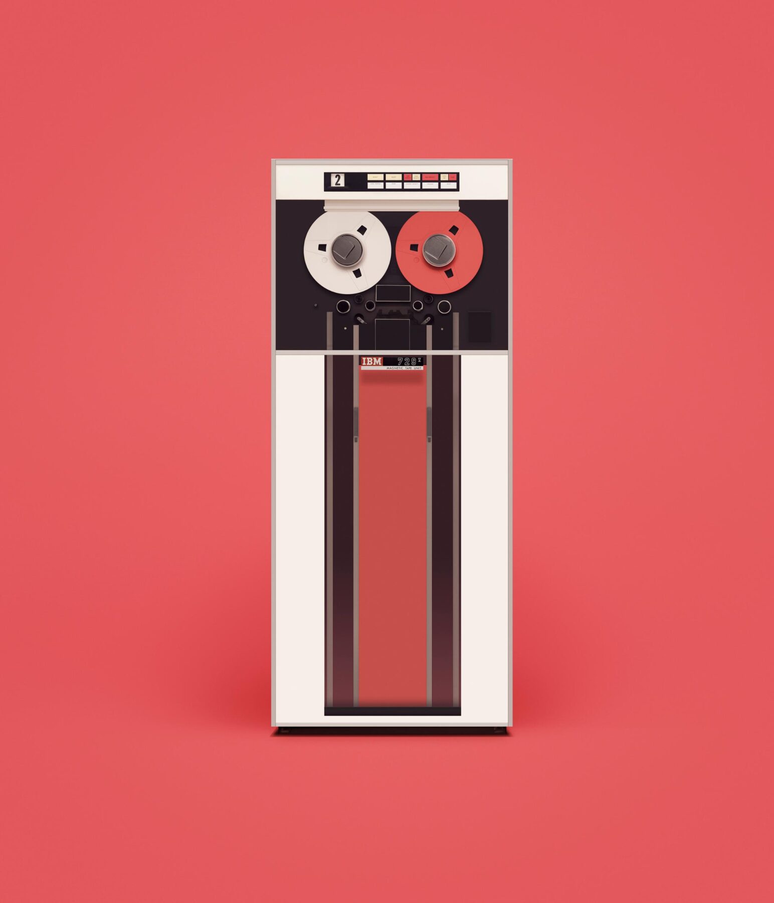 Photographic print titled The IBM 729 Magnetic Tape Unit, 1959 by James Ball, from the Guide to Computing series, 2016. Giclée print on Hahnemuhle Pearl fine-art paper, 20 × 24 inches including border (19.2 × 21.6 inch image area). Courtesy of Docubyte.