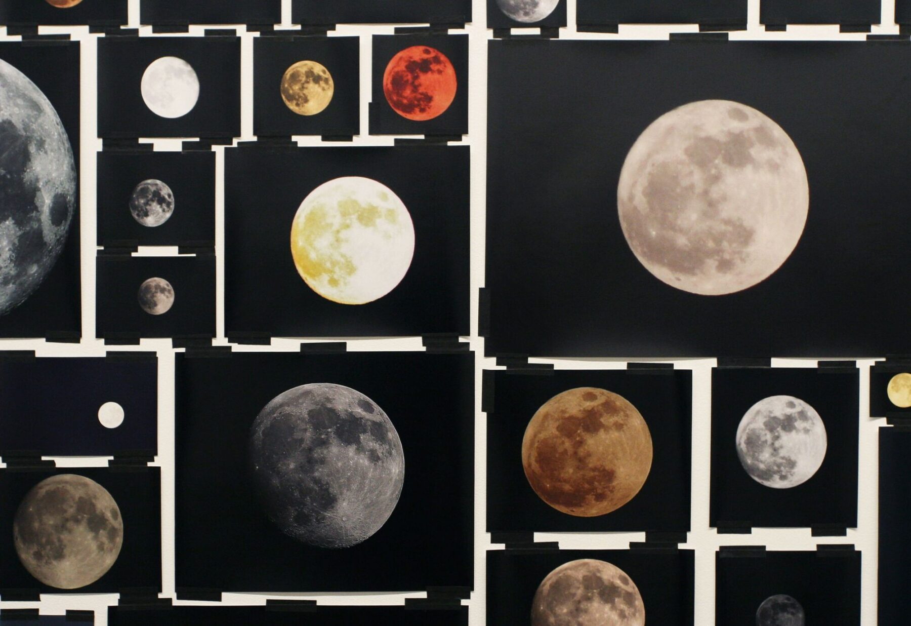 Detail of Everyone’s Photos Any License by Penelope Umbrico, 2015–2016. A close-up view of the installation composed of 654 digital chromogenic prints with variable dimensions, measuring overall 110 by 324 inches. Courtesy of the artist and Bruce Silverstein Gallery.