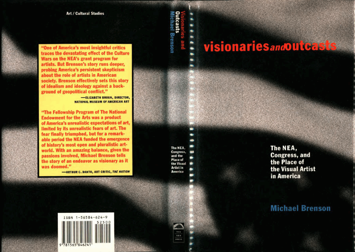 Scan of the dustjacket for "Visionaries and Outcasts" by Michael Brenson.
