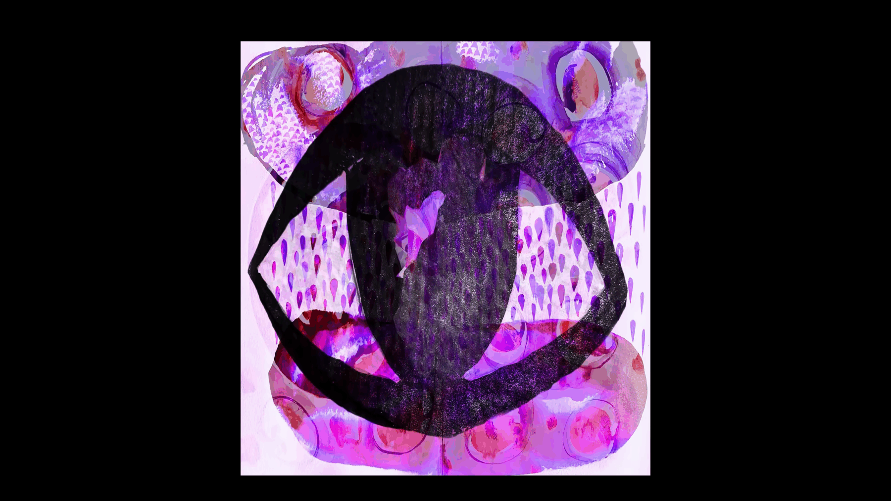 A still from a film. There is a simply drawn eye over a purple background.