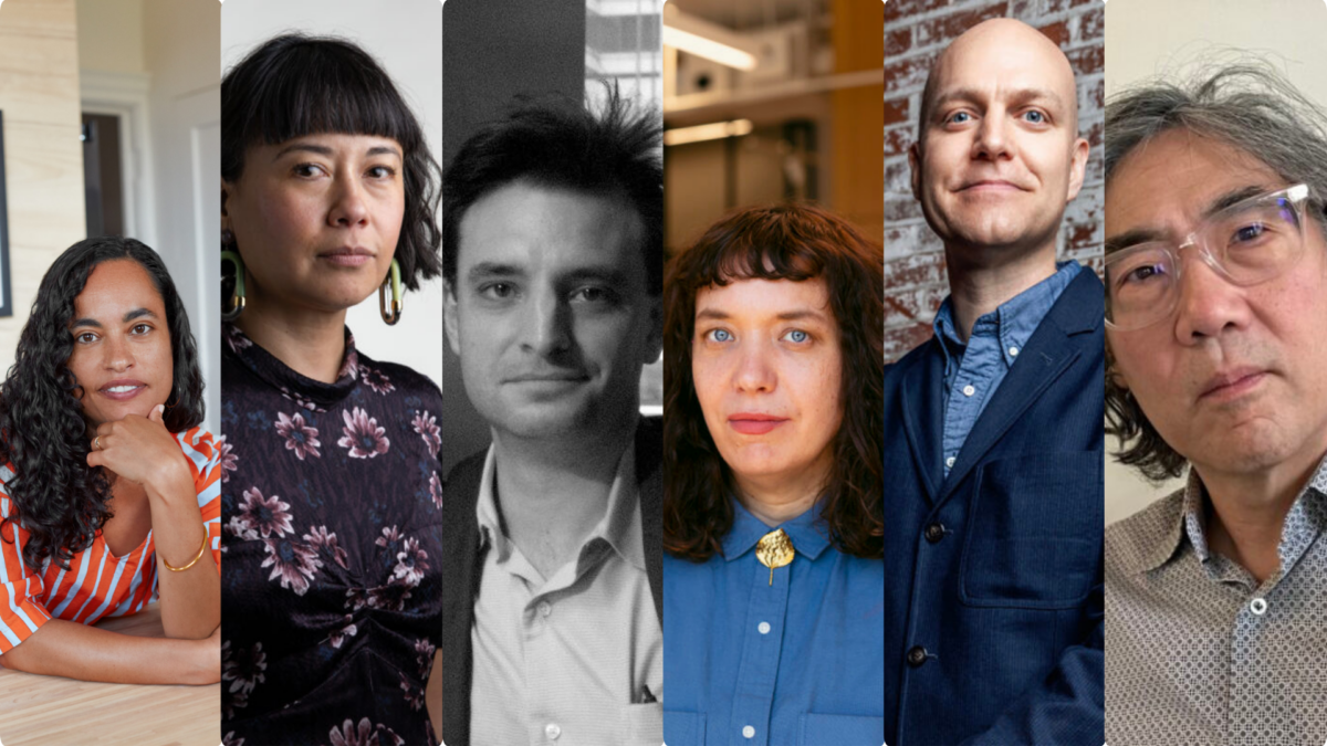 images of the six speakers cropped together vertically, from left to right: Chloe Bass, Jen de los Reyes, Pablo Helguera, Abigail Satinsky, Daniel Tucker and Dan S. Wang
